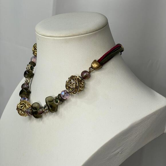 Chico's beaded necklace signed costume jewelry neutral natural romantic - Picture 5 of 13